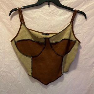 Brown color block crop top